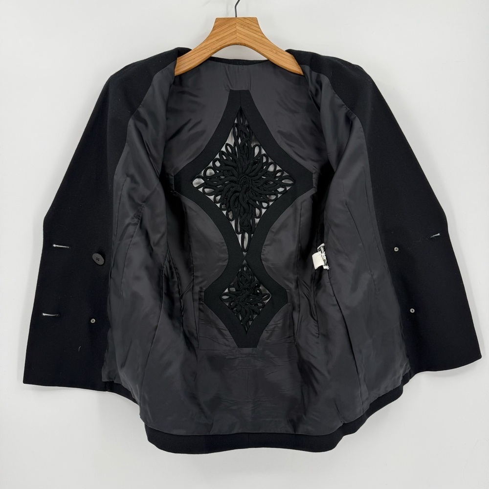 Vintage M. Yoko Japan Wool Geometic Pattern Cut Out Blazer Skirt Set Black M